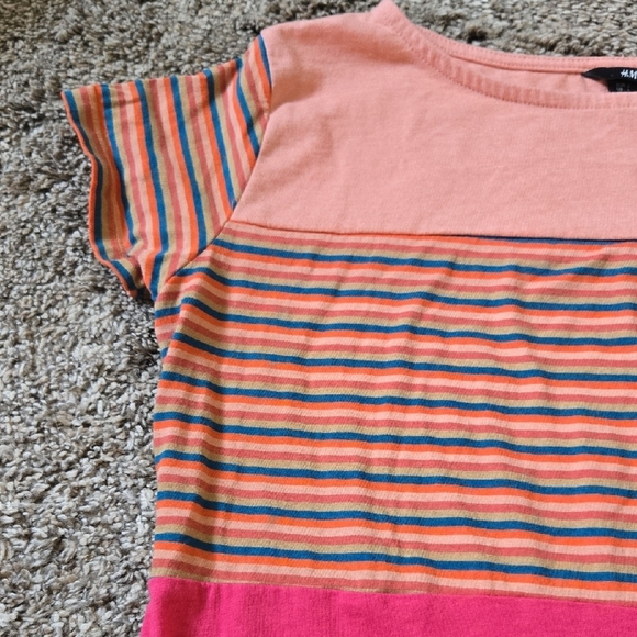 H&M Coral And Hot Pink Striped T-Shirt Size Large - Picture 5 of 7